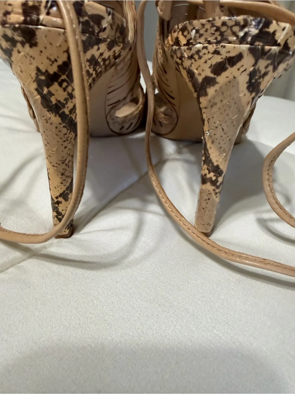 Vince Camuto Tan Braided Strappy High Heel Sandals with Snakeskin Toe